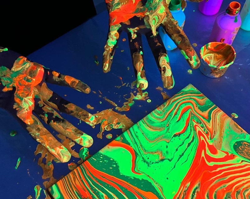 Glow in the Dark Fluid Art: Neon Paint Experience for Three