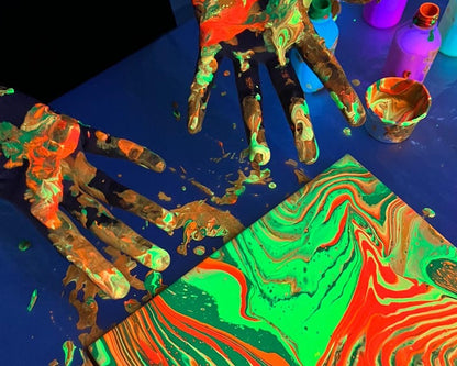 Glow in the Dark Fluid Art: Neon Paint Experience for Three